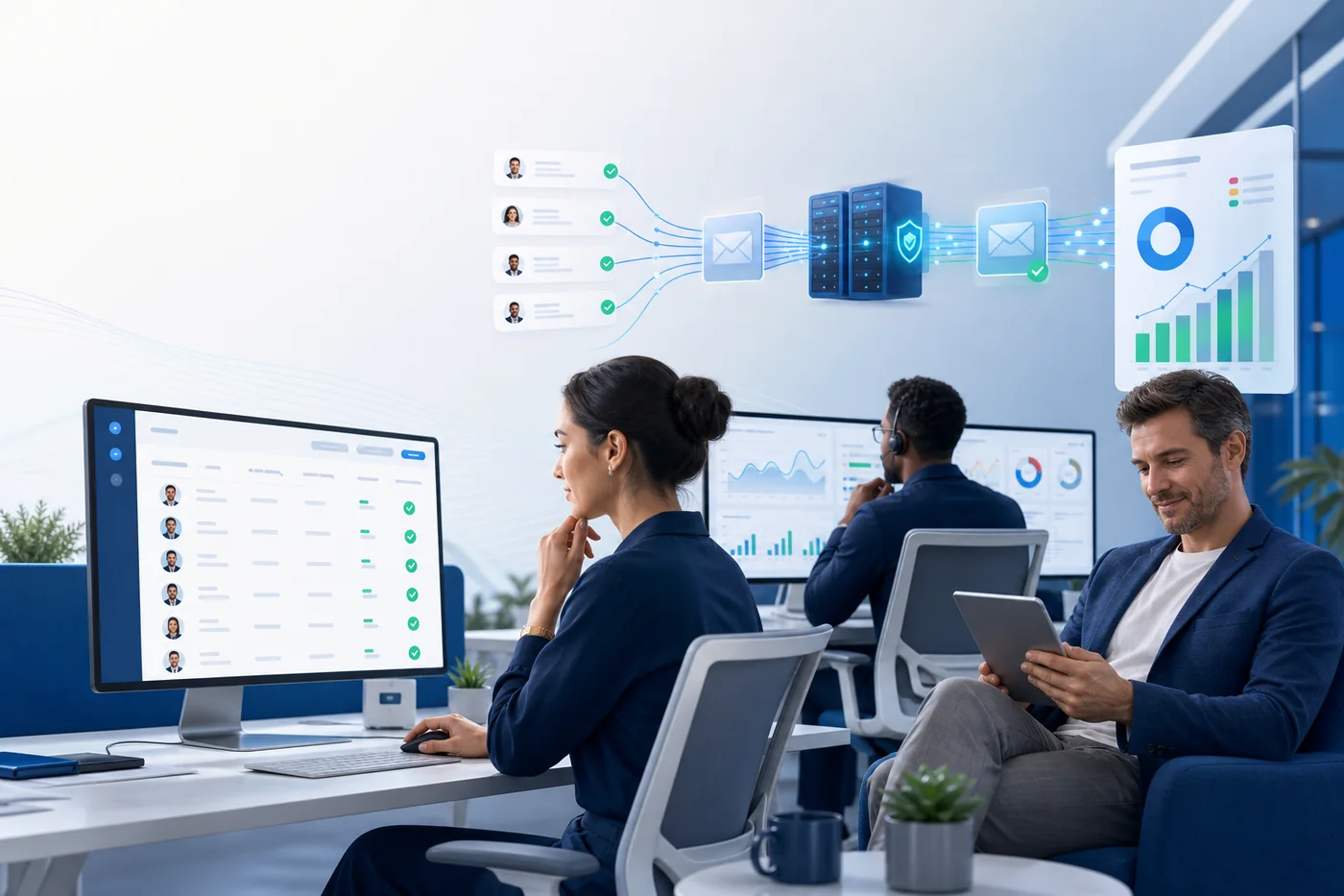 MorphyMail team managing verified prospect selection, sending infrastructure and campaign reporting