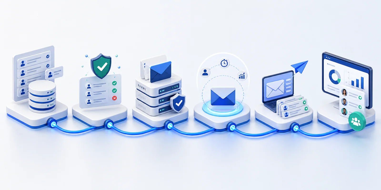 Managed cold email workflow from prospect database and verification through infrastructure, sending and reporting